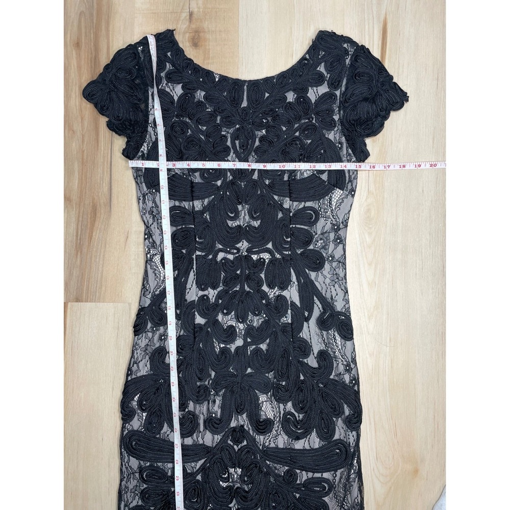 JS Collections Black Soutache Lace Sheath Dress Short Sleeve Midi Size 2 - Picture 5 of 13